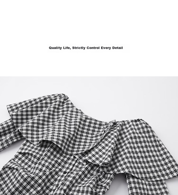 Demana [Cloud Soft Cotton Blend] Spring Off-Shoulder Ruffle Side Ruched Plaid Petite Women's Shirt 11
