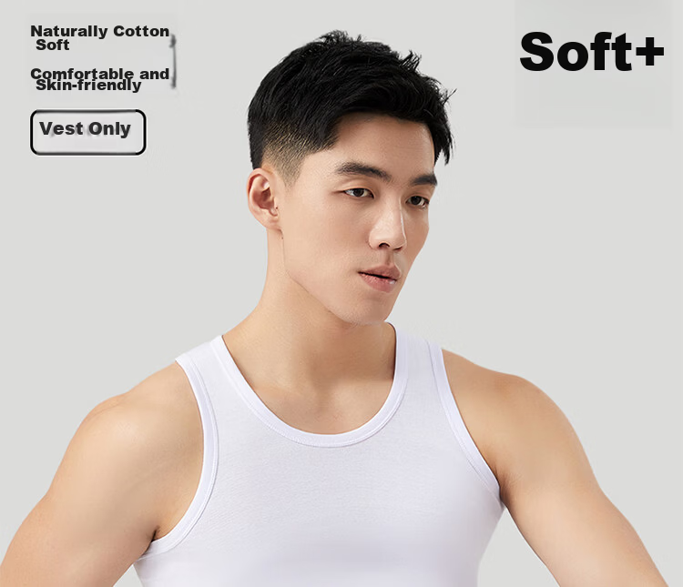 Langsha 100% Cotton Men's Vest 3-Pack Sweat-Absorbing Breathable Loose Fit Sports Tank Top for All Seasons Large Size 6