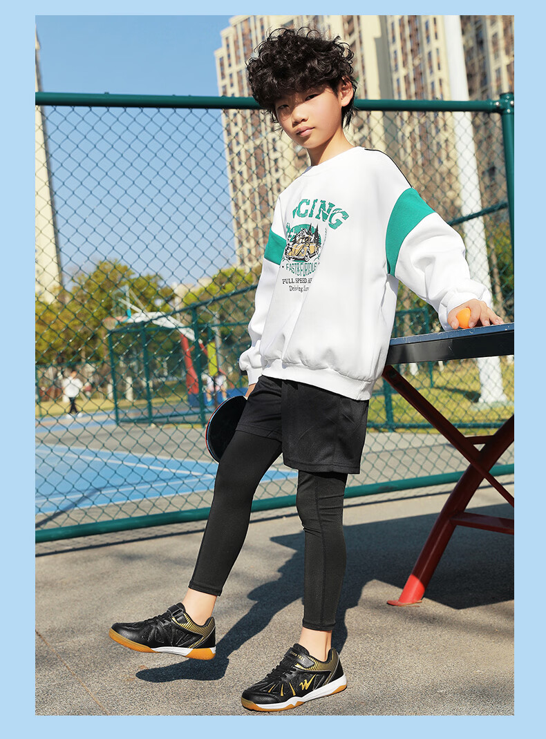 Shuangxing Kids' Parent-Child Badminton Shoes Youth Table Tennis Non-Slip Breathable Training Sports Shoes Black Gold Size 33 22