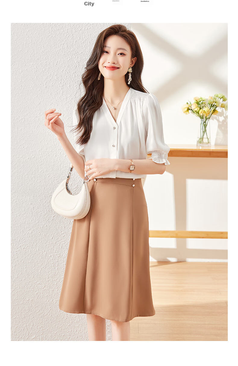 Jeanswest Women's Short Sleeve Shirt 2026 Summer Thin Slim French Style Casual Chiffon Blouse White M 13