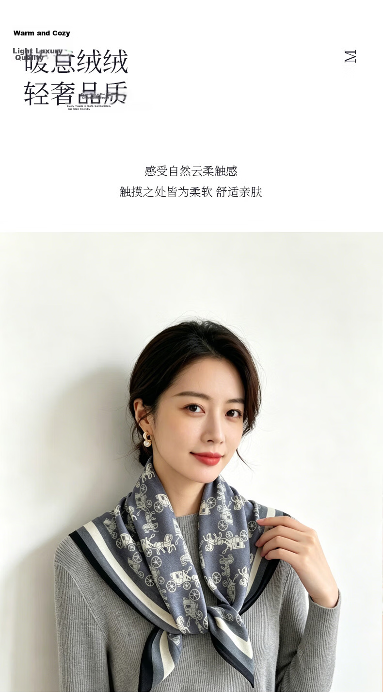 GLO-STORY Faux Silk Cotton Linen Touch Small Square Scarf Women's Vintage Versatile Neck Tie Thin Neck Scarf 3