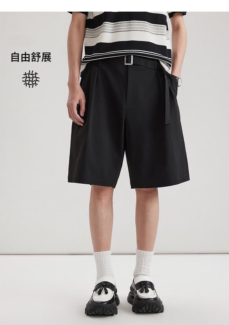 CABBEEN Cotton-Feel Hidden Twill Men's Loose Pleated Casual Shorts 2026 Spring Summer Durable Stretch Short Casual Pants 15