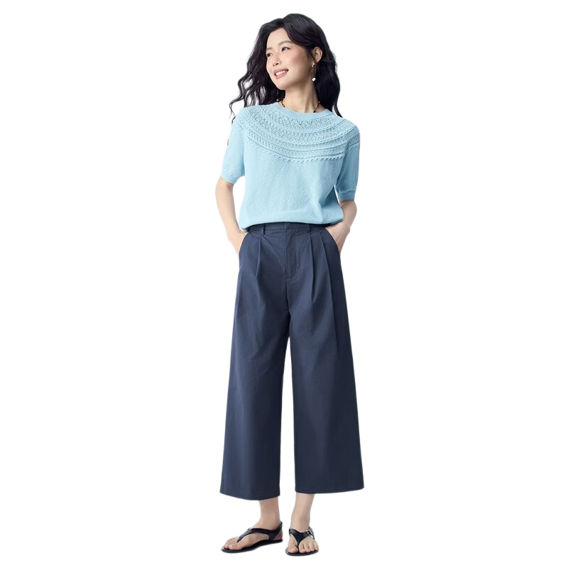 Giordano Women's Loose Fit Pants 2026 Summer New Pure Cotton Pleated Semi-Elastic Waist Cropped Casual Pants 13426301