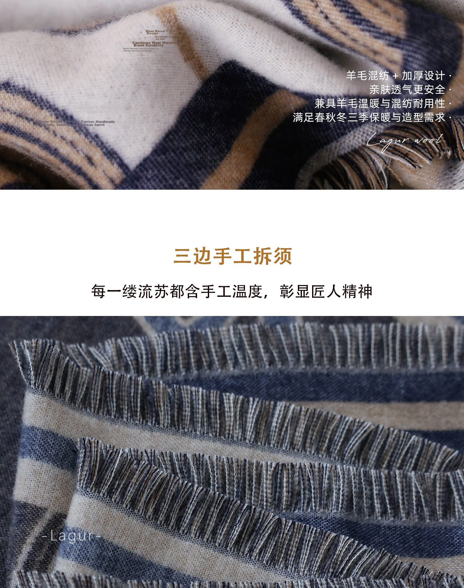 Lagur Minimalist Horse Fine Wool Blend Triangle Scarf Air Conditioning Room Shawl Versatile Women's Neck Warmer Minimalist Beige 17