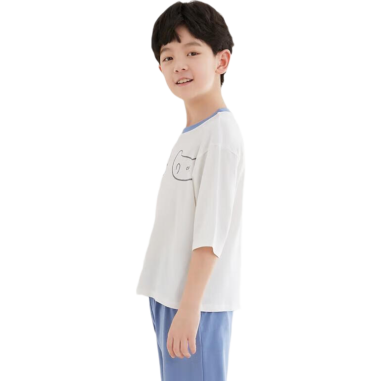 Hodo Children's Pajamas, Cotton Short-Sleeve Thin Summer Air Conditioning Wear, Boys And Girls Home Wear, Cool-Feeling Set, 3257 Mublan, Size 130