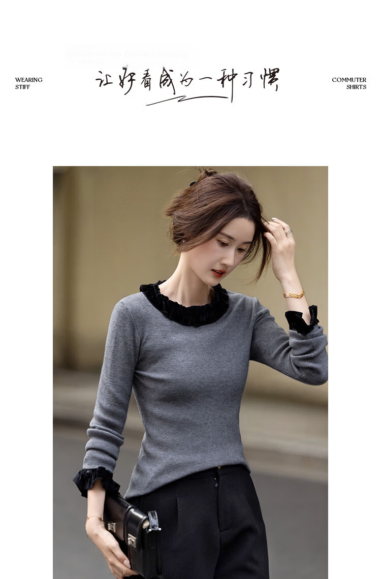 Demana Romantic Silhouette Winter Elegant Color-Block 3D Decorative Crew Neck Slim Fit Soft Stretch Knit Sweater for Women 10