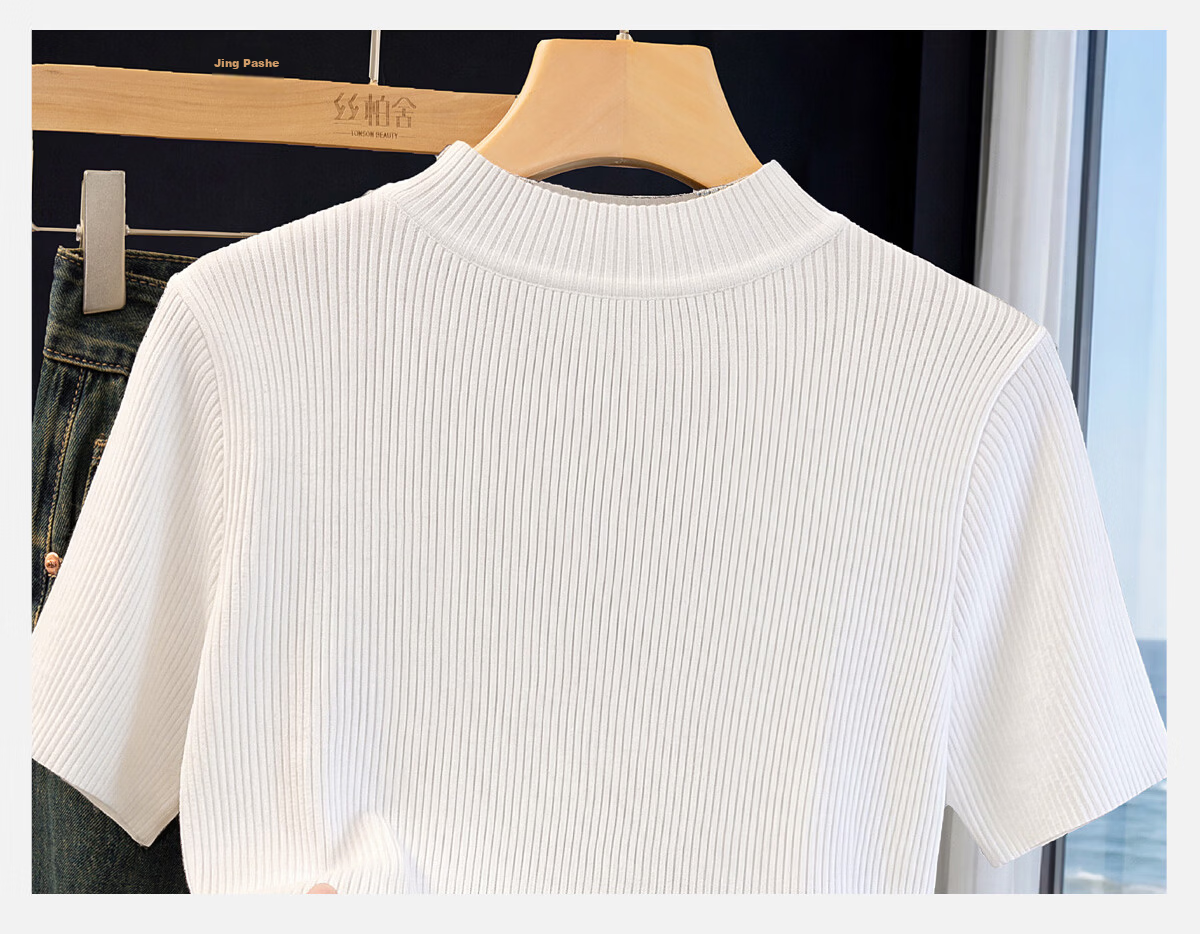 Cypress Slim Fit Knitted Sweater Women 2026 Summer New Fashion Polo Embroidered Round Neck Short Sleeve Pullover T-Shirt 12