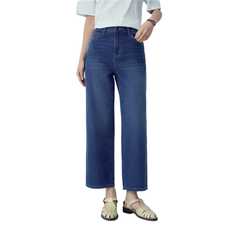 Giordano 2026 Summer New Cat Whisker Color-Block Side Mid-Rise Straight-Leg Cropped Jeans for Women 13426336