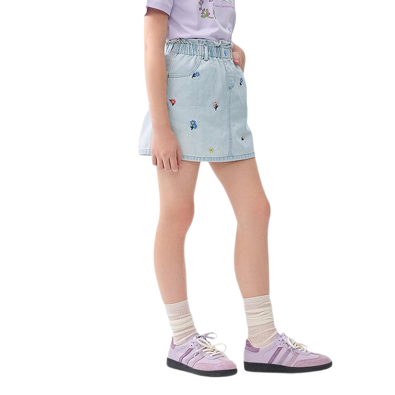 BALABALA Children's Clothing, Girls' Shorts, Summer 2025 Collection, All-Cotton Denim Casual Embroidered Puff Skirt, 208225110004