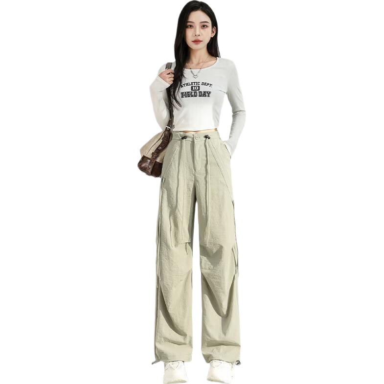 FitonTon Parachute Cargo Pants for Women, Autumn/winter 2025 Hiking Sports Pants, High-Waisted Slimming Two-Way Wide-Leg Casual Pants for Wome