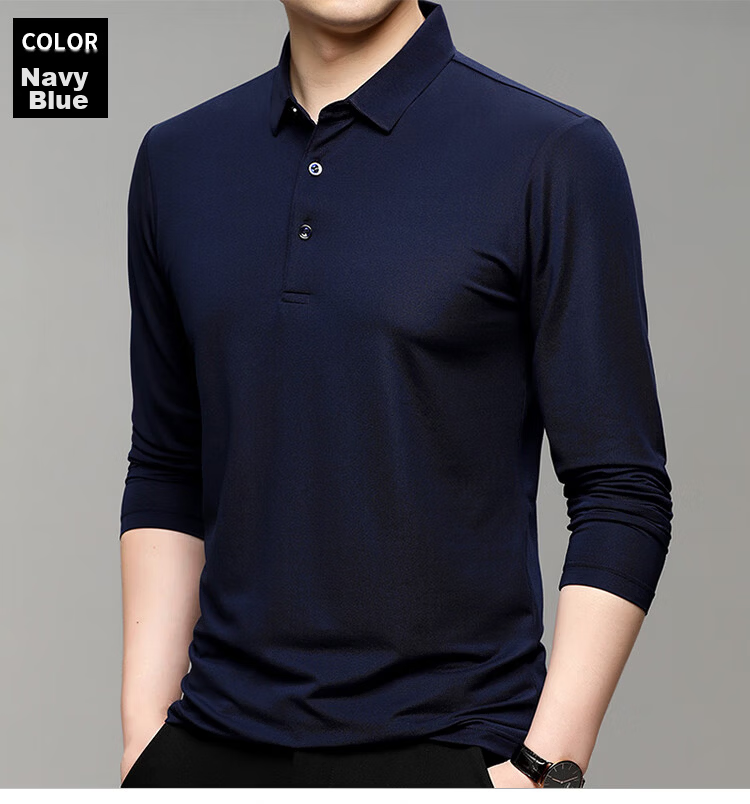 ROMON Ice Silk Short Sleeve Men's Polo Shirt Solid Color Business Seamless Casual Summer Black L 10