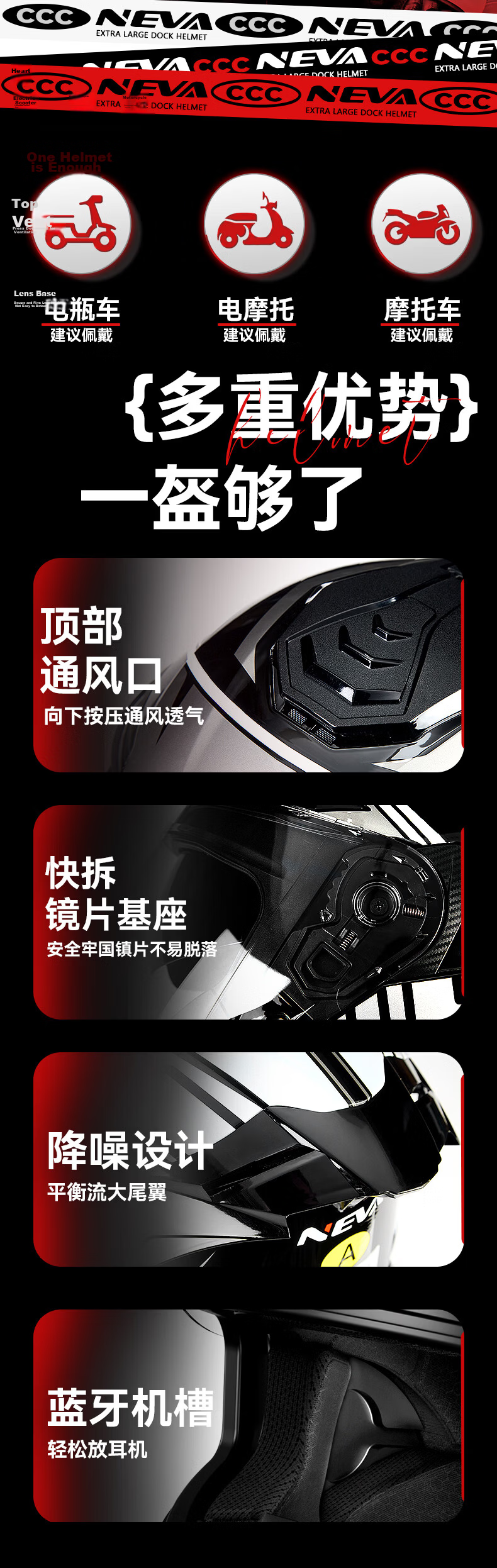 NEVA 3C Certified Motorcycle Helmet Unisex Four-Season Dual Visor 3/4 Safety Helmet 2