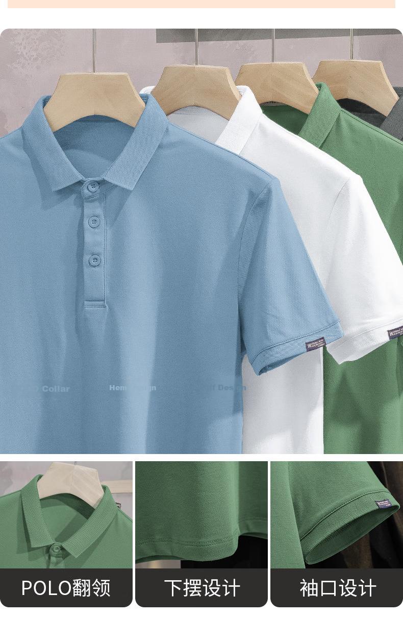 PLAYBOY Men's Summer Short Sleeve Polo Shirt Business Collar Solid Gray Simple Design 9