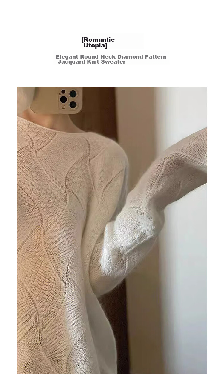 Demana Romantic Utopia Spring Elegant Round Neck Diamond Pattern Jacquard Slimming Knit Sweater for Women 4