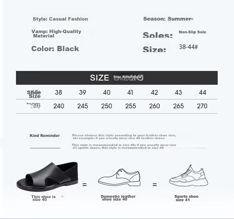Jingzhenlianggong Men's Summer Sandals Dual-use Slippers Non-slip Soft Sole Beach Shoes Black [Leather Texture] Size 38 4