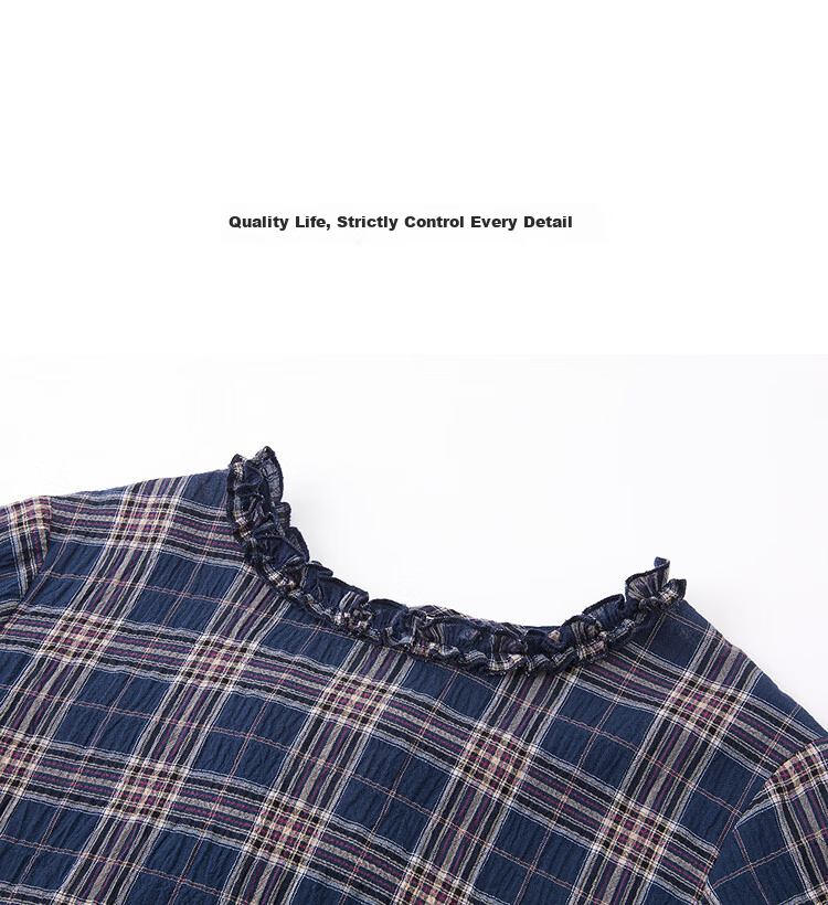 Demana Fresh Cloud Cotton Summer Ruffle Edge Plaid Patchwork Tie Short Sleeve Loose Slim Shirt for Women Premium Feel 12