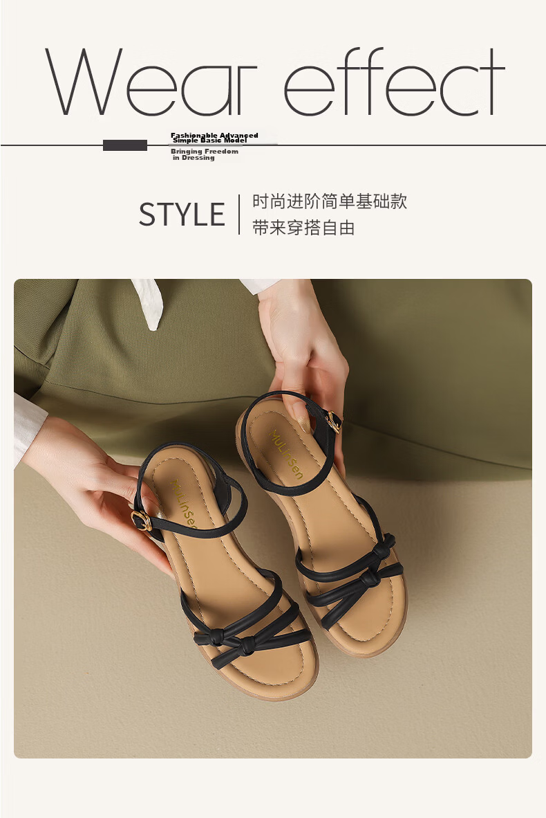 MULINSEN Women's New Commuter Elegant Roman Sandals Breathable Lightweight Summer Sandals Beige Size 39 8
