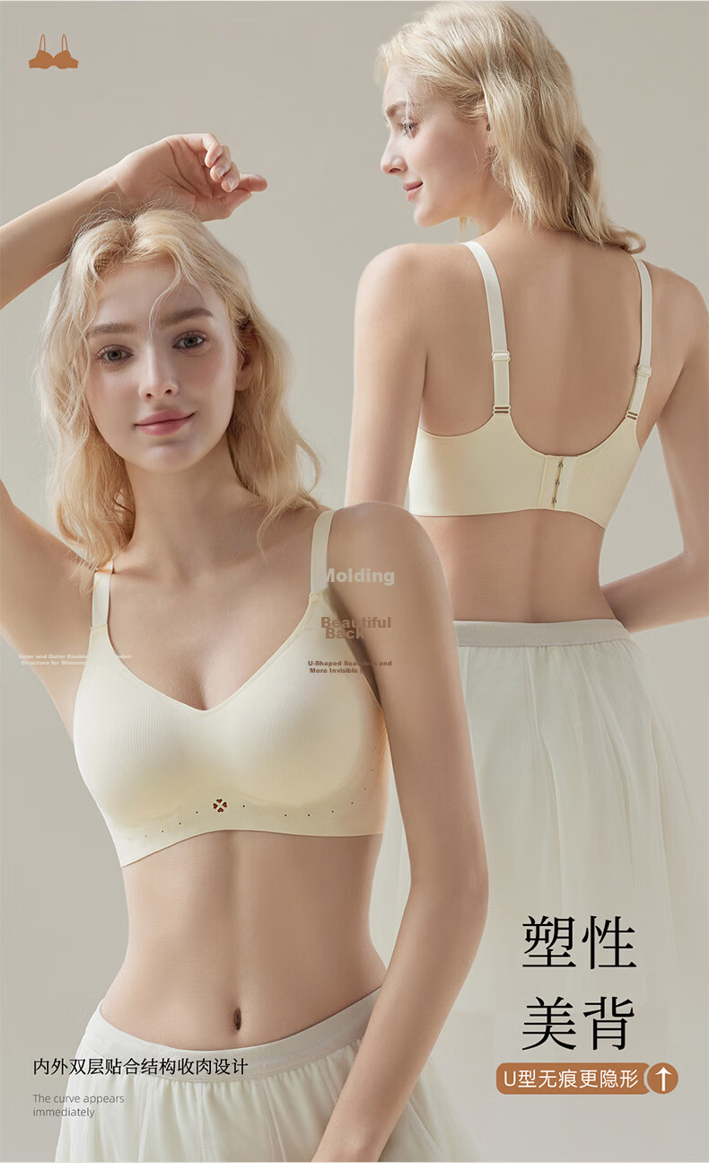 Urban Beauty Women's Seamless Nude Ice Silk Breathable High Elastic Push-Up Anti-Sagging Bra for Spring and Summer 15