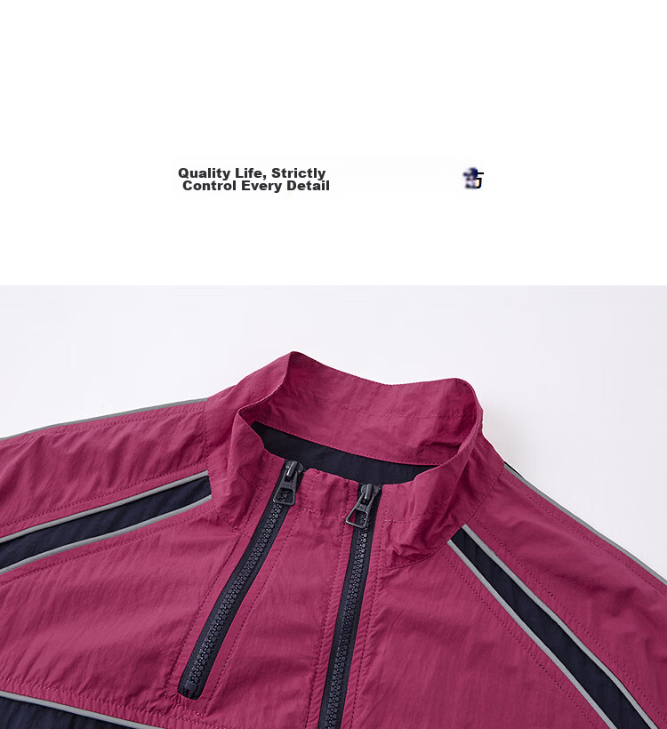 Demana [Urban Light Travel] Spring Outdoor Sports Stand Collar Elastic Cuff Color-Block Trim Loose Fit Petite Women's Jacket 14