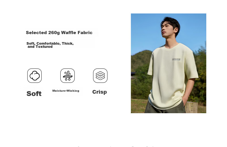Baleno Men's Short Sleeve T-Shirt Summer Loose Breathable Versatile Simple Heavyweight Fashion American Style Waffle Knit Apparel 6