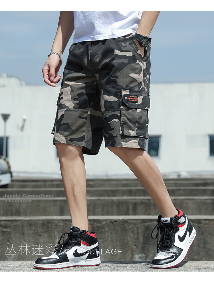 TUCANO Men's Summer Cotton Comfortable Multi-Pocket Cargo Shorts Skin-Friendly Sports Five-Point Pants Black 2XL 17