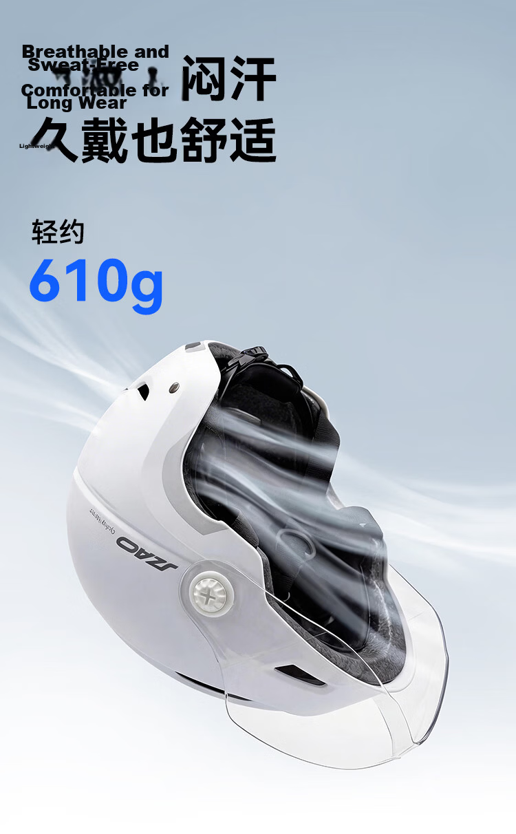 JD Jingzao Electric Vehicle Helmet 3C New National Standard Class A Certified White Warning Light Unisex One Size City Light Electric Motorcycle Bicycle Scooter Lightweight 10