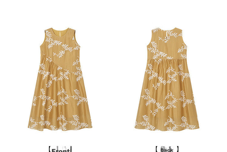 Demana [Lycra Breath Poem] Summer Vacation Style 3D Embroidered Sleeveless Patchwork Elegant Mid-Length Dress for Women 22
