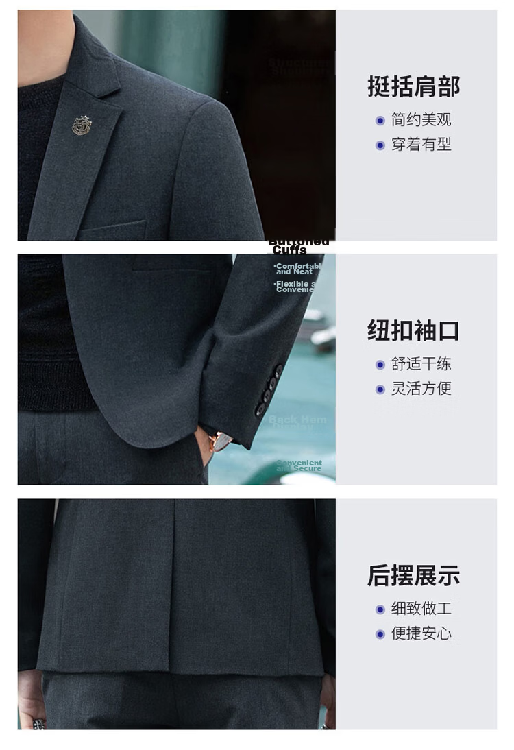 ROMON Men's Autumn Winter Business Formal Casual Suit Jacket Groom Best Man Wedding Tuxedo Blazer 9