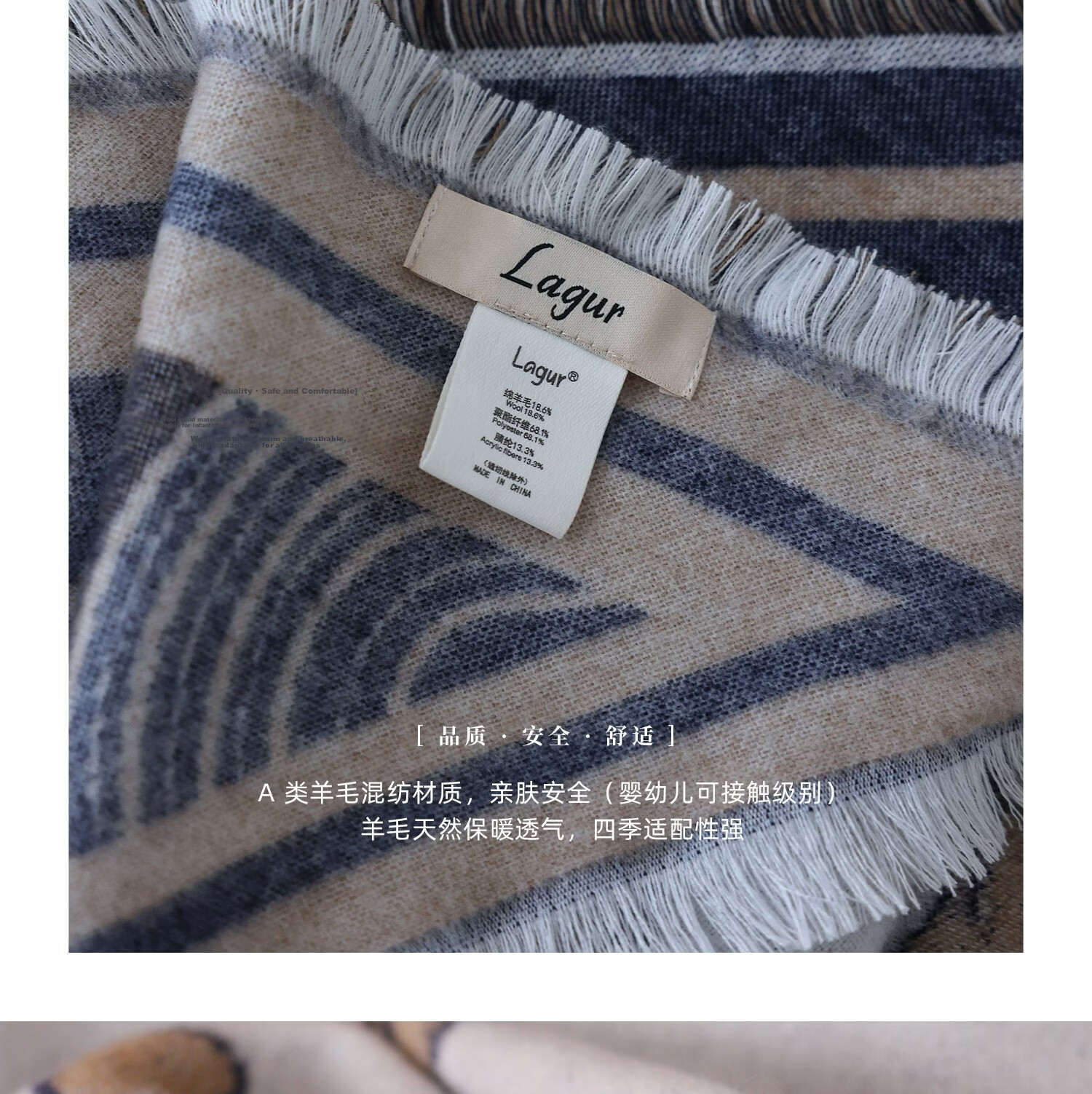 Lagur Minimalist Horse Fine Wool Blend Triangle Scarf Air Conditioning Room Shawl Versatile Women's Neck Warmer Minimalist Beige 15