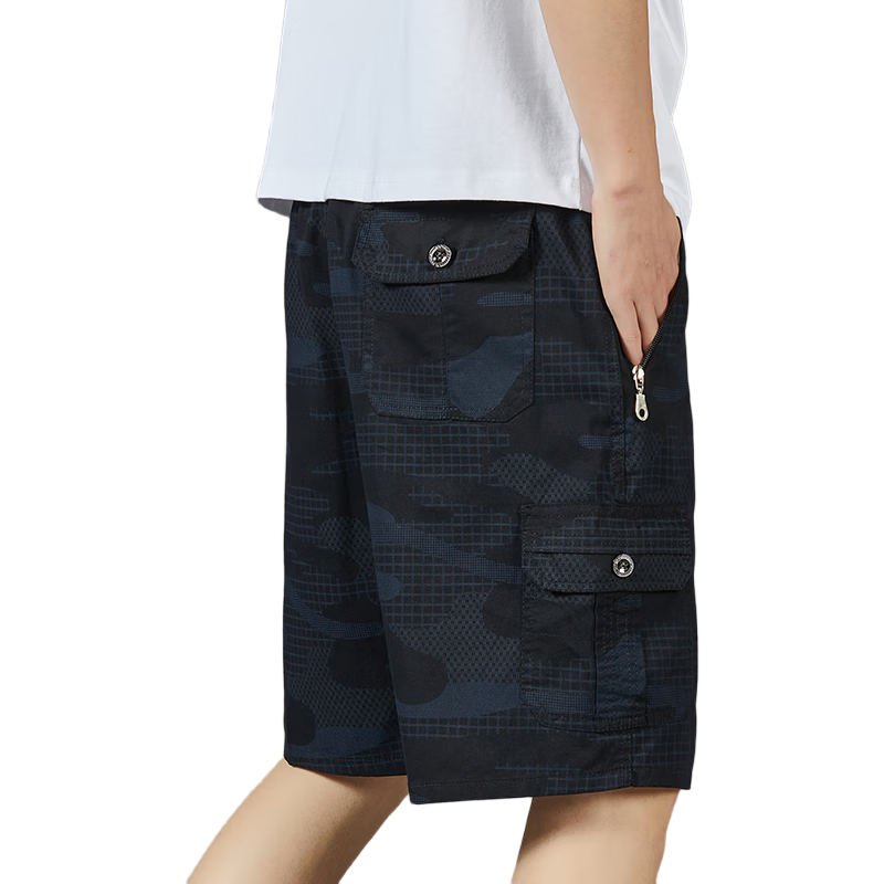 TUCANO Men's Summer Cotton Comfortable Camouflage Cargo Sports Casual Fashion Shorts Black Blue L