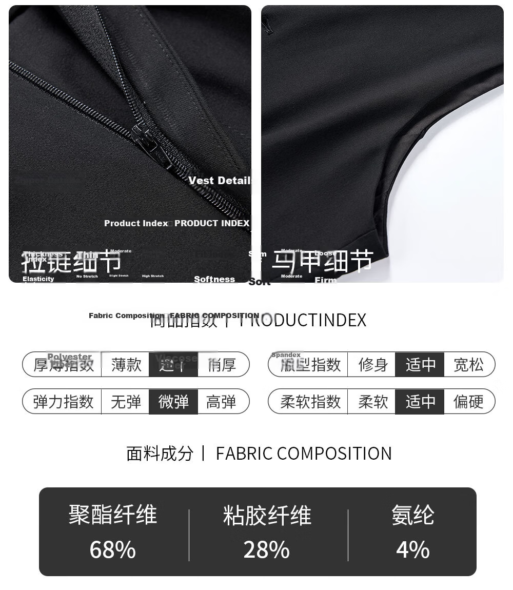 ROMON Men's Business Suit Set Blazer + Vest + Trousers Wedding Formal Jacket Black 3XL 9