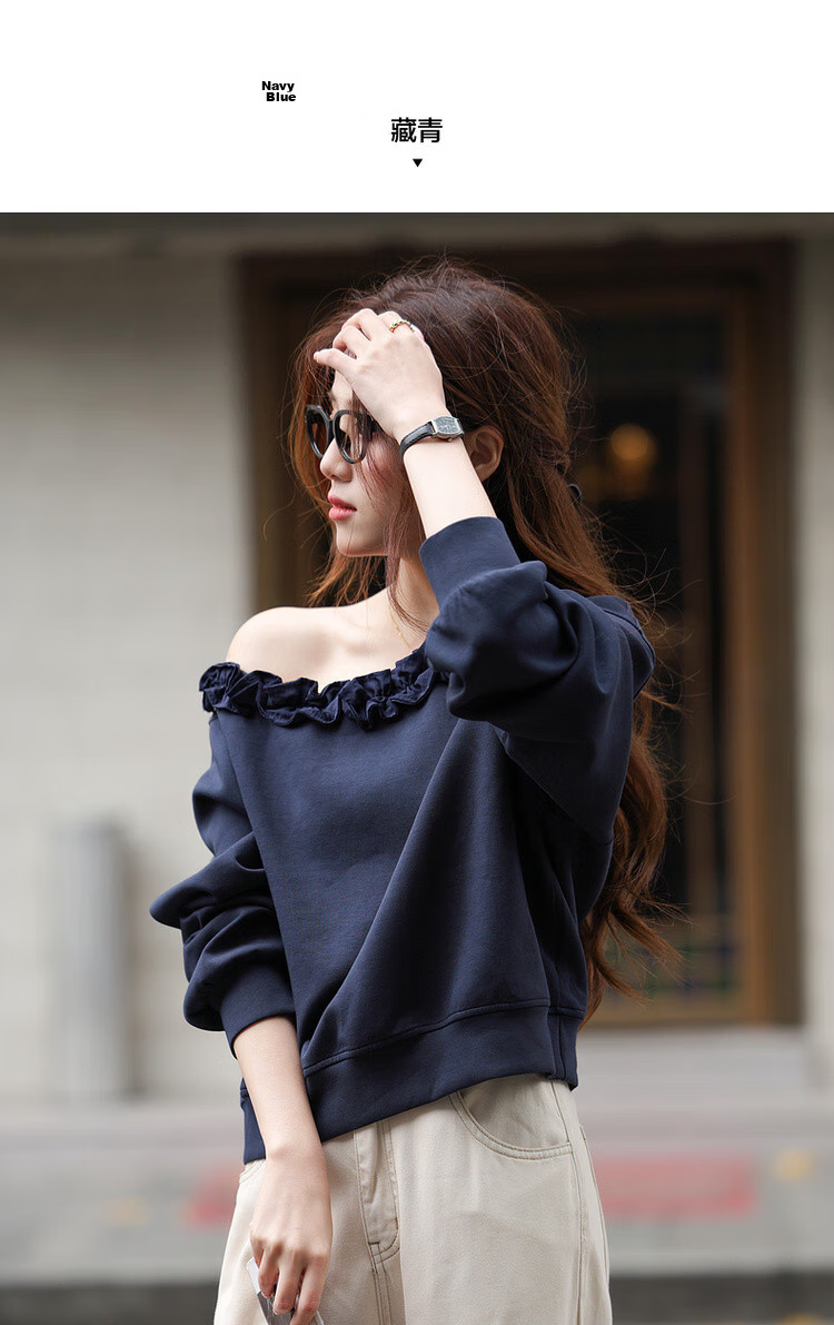 MT 【Comfort Cloud Cotton】Spring Elegant Off-Shoulder Lace Trim Loose Casual Women's Sweatshirt 8