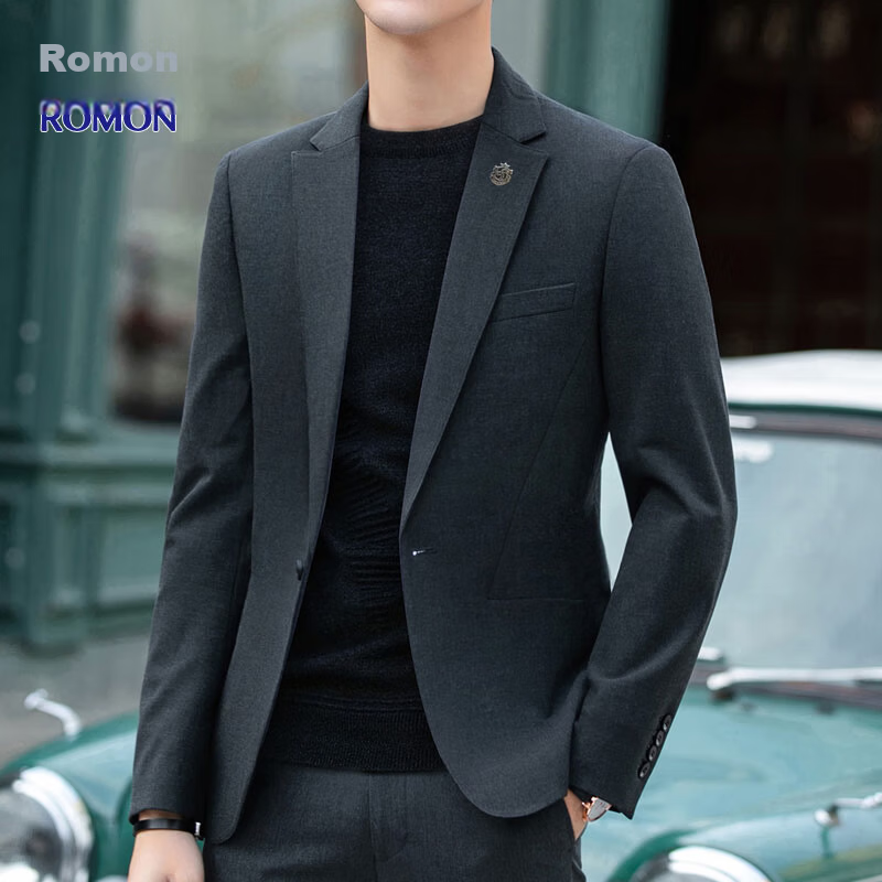 ROMON Men's Autumn Winter Business Formal Casual Suit Jacket Groom Best Man Wedding Tuxedo Blazer