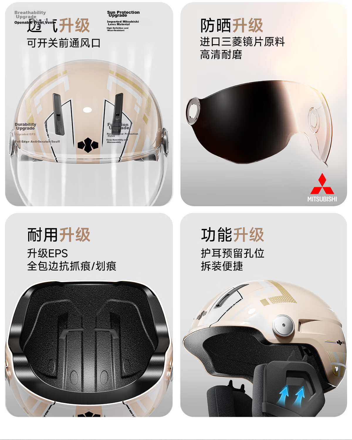 TWOBEE 3C Certified Helmet Electric Scooter Electric Bike Unisex Four-Season Safety Helmet Windproof Half Helmet Gray 3