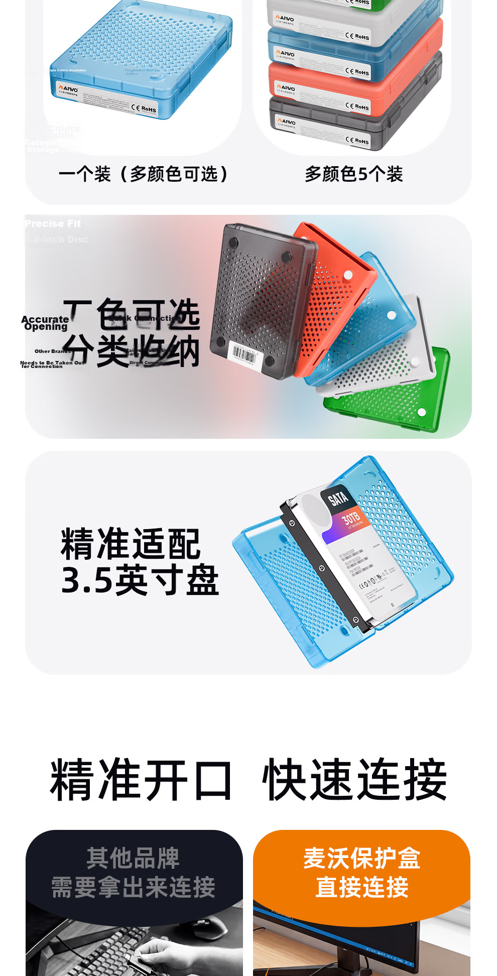 MAIWO 3.5 Inch Hard Drive Storage Protective Case Mechanical Hard Drive Storage Moisture-Proof Shockproof Pressure-Resistant Drop-Proof Protective Sleeve Blue KN016 2