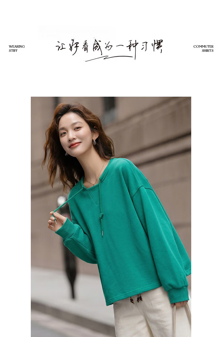 Demana [Cloud Oxygen Cotton Series] Spring Lightweight Youth Style Crewneck Hoodie with Drawstring Handmade Knot Drop Shoulder Slim Fit Women's Sweatshirt Premium Feel 9