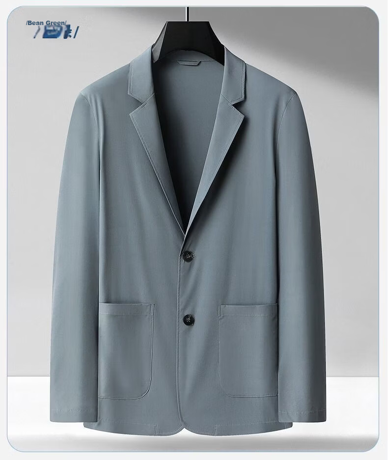 ROMON Summer Ice Silk New Middle-aged Casual Blazer Seamless Business Men's Sun Protection Jacket Gray Green XL 18