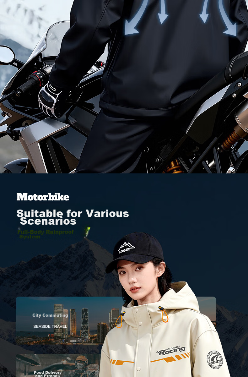 Beimei Motorcycle Riding Raincoat Unisex Thickened Windproof Heavy Rain Split Raincoat and Pants Delivery Rider Suit 5