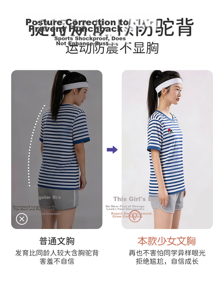 GUJIN Girls Bra Three-Stage Youth Development Period Junior High and High School Sports Bra Supportive Anti-Shock Posture Correction Summer 7