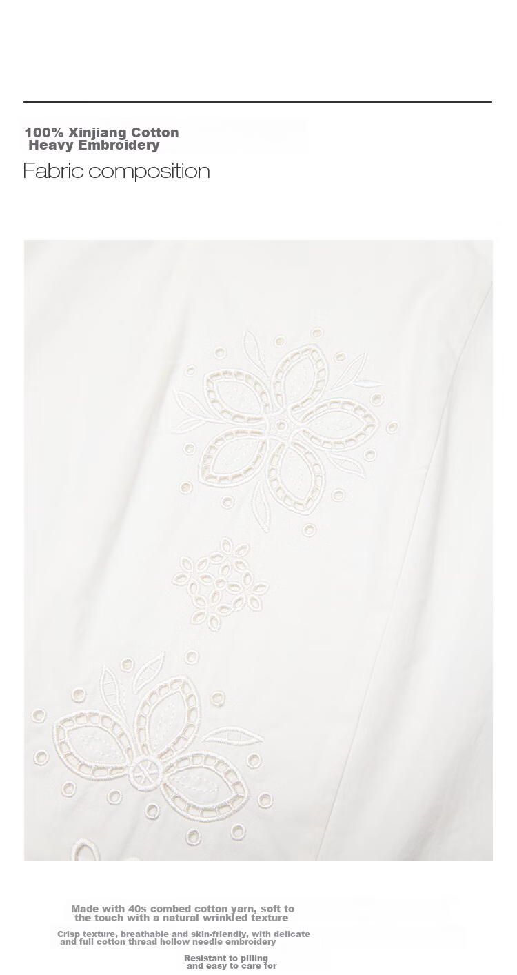 INMAN 100% Xinjiang Cotton Hollow Splicing Puff Sleeve Shirt Summer 2026 New Pullover White L 11