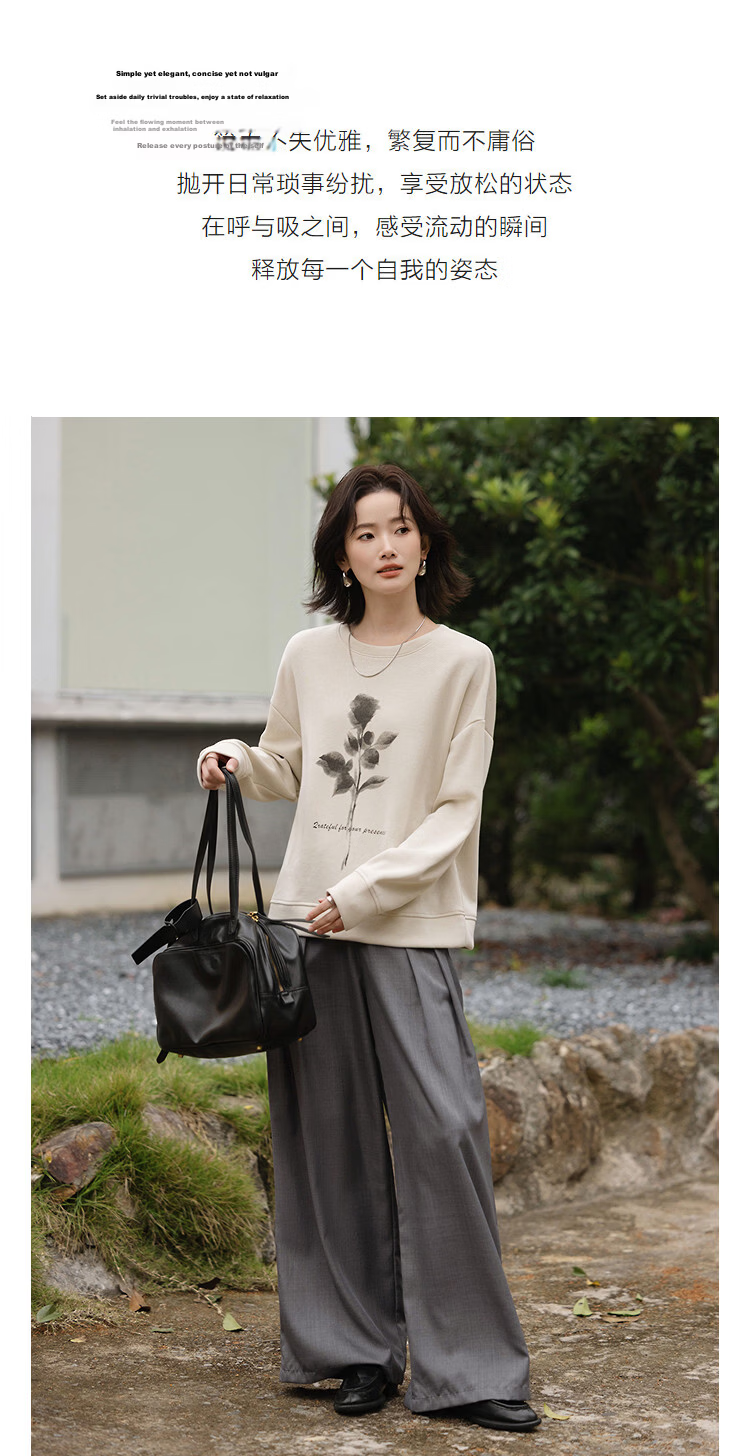 Demana [Cloud Feel Cotton Blend] Spring Korean Style Illustration Crewneck Printed Loose Fit Petite Women's Sweatshirt 5