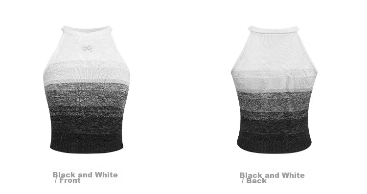 ANN ANDELMAN Official Gradient Knit Vest Women Colorblock Round Neck Chic Cropped Top Black White XS 12