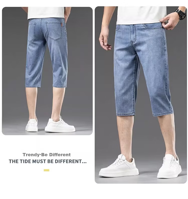 PLAYBOY Men's Denim Shorts 2026 Summer New Trendy Brand Tencel Seven-Point Straight Loose Thin Mid-Length Pants 12