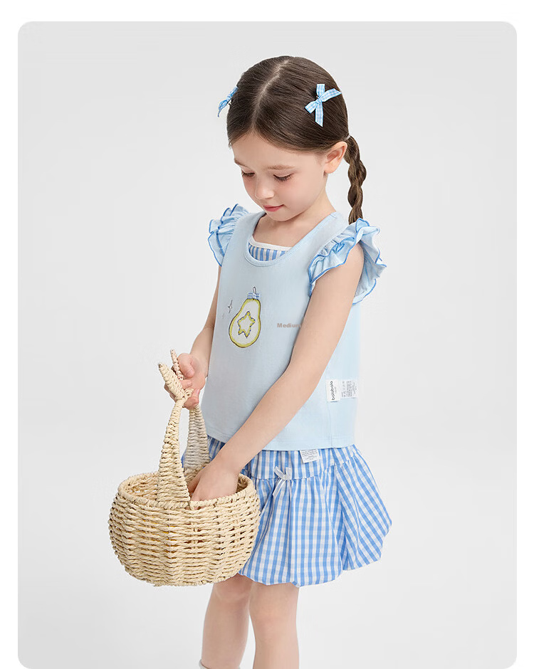 Balabala Girls' Short Sleeve Set Children's Baby Two-Piece 2026 New Summer Delicate Ruffle T-Shirt and Pants Sweet Style 42