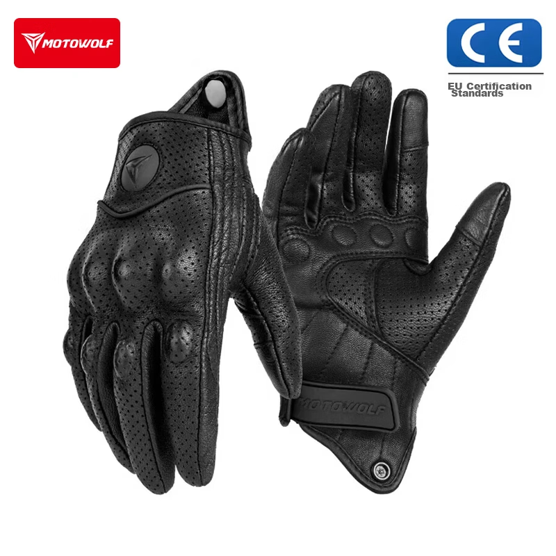 MOTOWOLF Motorcycle Gloves Riding Gloves Anti-Fall Genuine Sheepskin Summer Breathable Motorbike Off-Road Full Finger Unisex Four Seasons