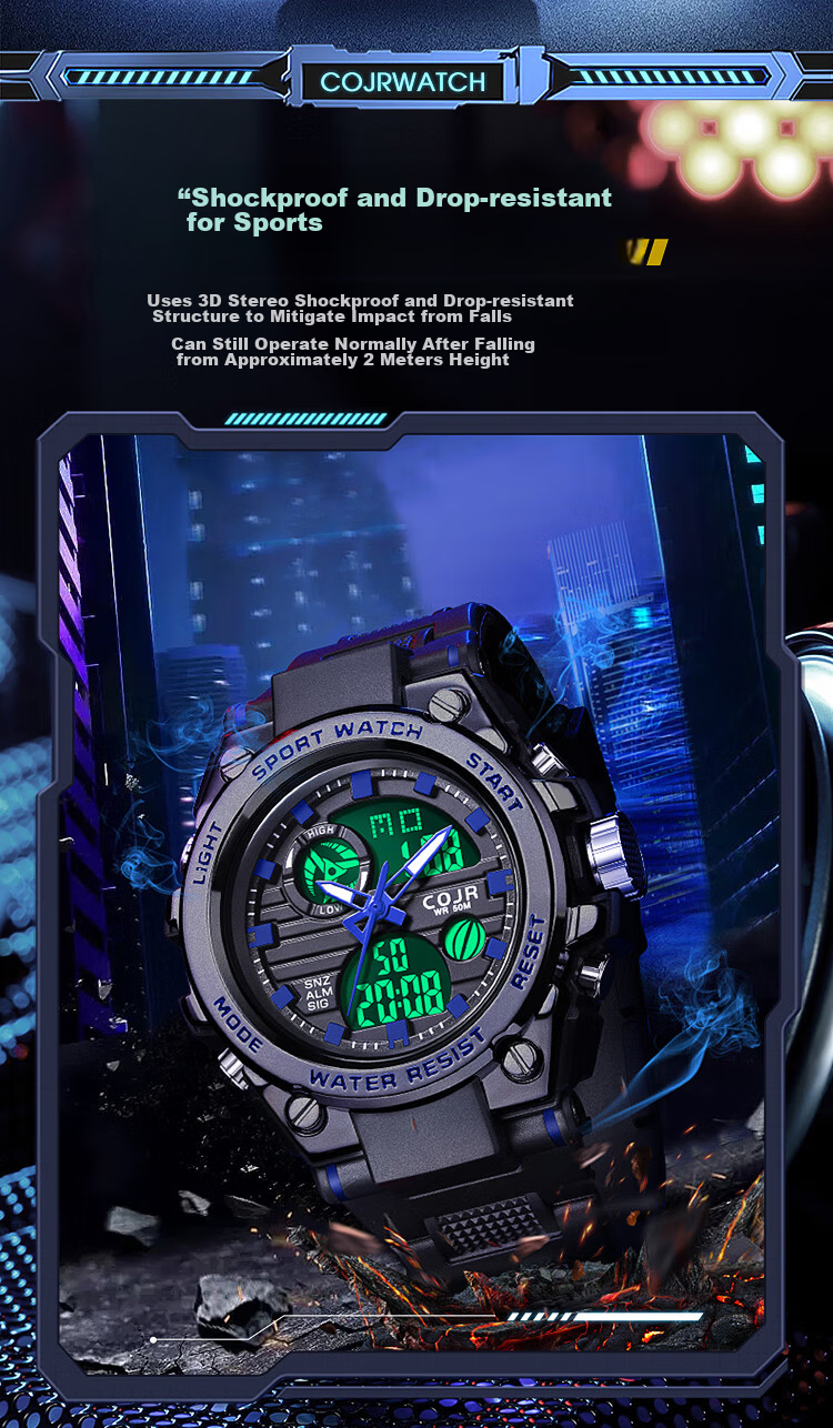 COJR Electronic Timing Watch Alarm Clock Youth Boys Middle and High School Mechanical Sports Waterproof 9