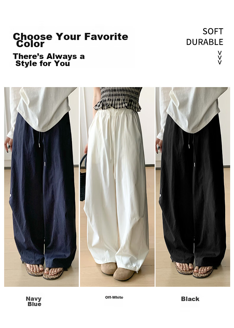 Langsha Women's Wide-Leg Pants Spring Summer Thin High-Waist Slim Cotton Feel Dual-Wear Quick-Dry Straight Loose Sports Casual Trousers 13