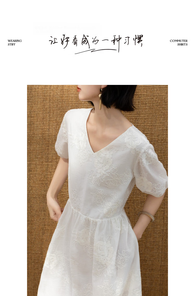 Demana Gentle Commuting Summer Lady Style Round Neck Mid Sleeve Embroidered Loose A-Line Slim Dress Women Premium Feel 10