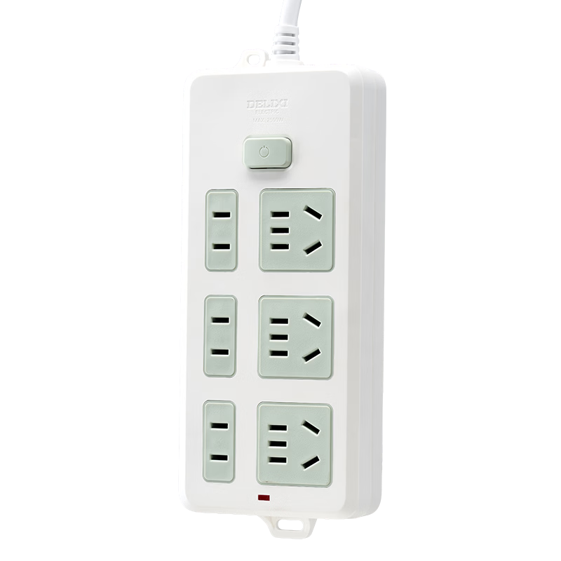 DELIXI New National Standard 3C Certified Classic Color Block Power Strip/Socket/Extension Cord/Home Office Dorm Desktop Power Board 6 Outlets with Master Switch 3 Meters