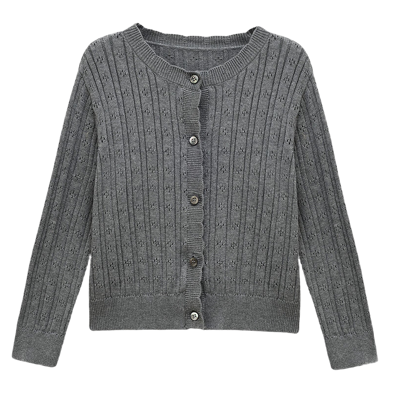 Hacikis Kids Spring and Autumn Knitted Cardigan Simple High-End Feel Skin-Friendly Girls' Mid to Big Kids Gray 130